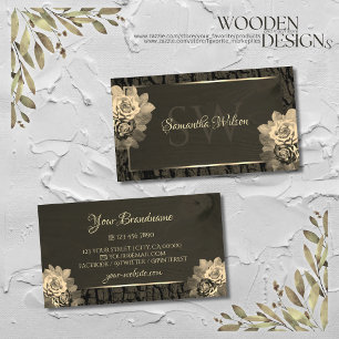 Blommigt Cream Guld Mörk Brown Wood Grain Monogra Visitkort