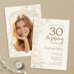 Blommigt Cream Guld Photo 30års födelsedag Party Inbjudningar<br><div class="desc">Blommigt Inbjudan till partiet Guld Photo 30års födelsedag i Elfenbenskusten. Minimalistisk modern design med botaniska konturaccenter för teckning och typsnitt för typgrafiska skript. Enkel inbjudan-kortsperfekt för trendig för en snyggt kvinna på dagen firande. Kan anpassas till vilken ålder som helst. Skrivna Zazzle-inbjudningar eller digital utskrivbar mall för omedelbar nedladdning.</div>