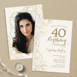Blommigt Cream Guld Photo 40:e födelsedagen Party Inbjudningar<br><div class="desc">Blommigt Ivory Cream Guld Photo 40:e födelsedagsinbjudan. Minimalistisk modern design med botaniska konturaccenter för teckning och typsnitt för typgrafiska skript. Enkel inbjudan-kortsperfekt för trendig för en snyggt kvinna på dagen firande. Kan anpassas till vilken ålder som helst. Skrivna Zazzle-inbjudningar eller digital utskrivbar mall för omedelbar nedladdning.</div>