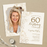 Blommigt Cream Guld Photo 60:e Födelsedagsfesten Inbjudningar<br><div class="desc">Blommigt Ivory Cream Guld Photo 60:e Födelsedagsfest inbjudan. Minimalistisk modern design med botaniska konturaccenter för teckning och typsnitt för typgrafiska skript. Enkel inbjudan-kortsperfekt för trendig för en snyggt kvinna på dagen firande. Kan anpassas till vilken ålder som helst. Skrivna Zazzle-inbjudningar eller digital utskrivbar mall för omedelbar nedladdning.</div>