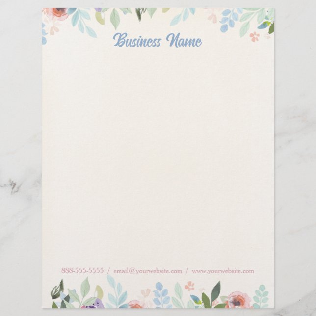 Blommigt Cream Gult Letterhead Brevhuvud (Framsida)