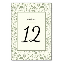 Blommigt Cream och Sage Grönt Bröllop Bordsnummer