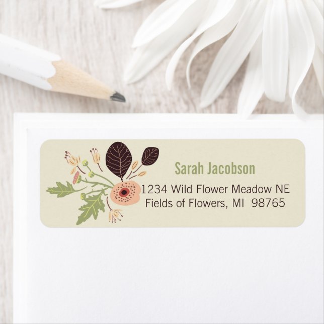 Blommigt Cream Peach Flowers Returadress Etikett (Insitu)