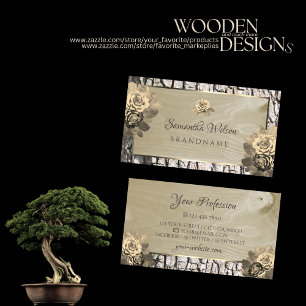 Blommigt Cream Ro Natural Wood Grain Träd Bark Visitkort