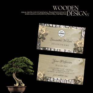 Blommigt Cream Ro Wood Grain Träd Bark med Logoty Visitkort