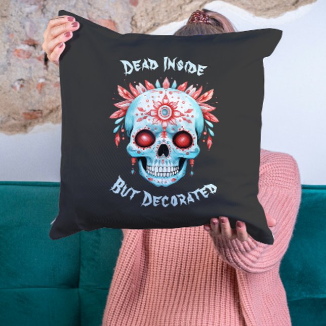 Blommigt Creepy Sugar Skull Funny Halloween Kudde (Skapare uppladdad)