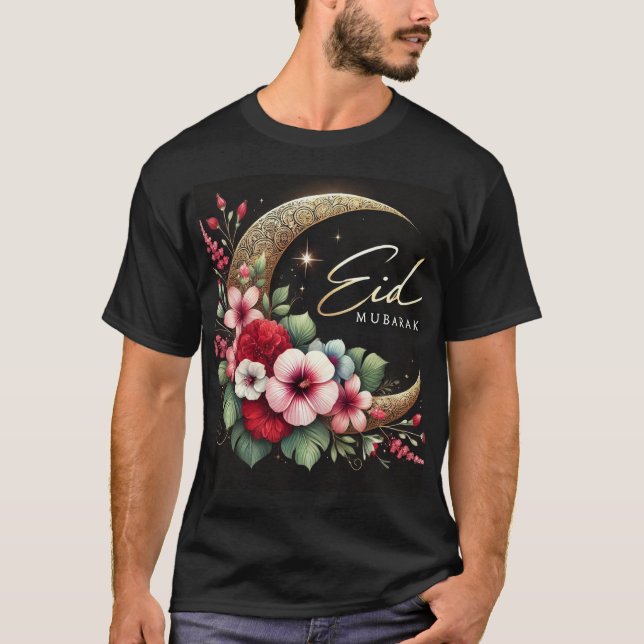 Blommigt Crescent Eid Mubarak Manar Tshirt T Shirt (Framsida)