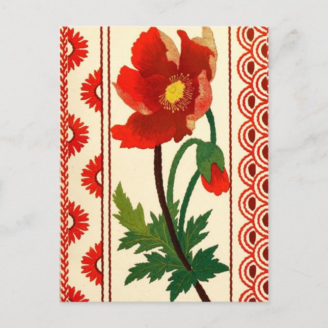 Blommigt Crewel Embroidery Vykort (Framsida)