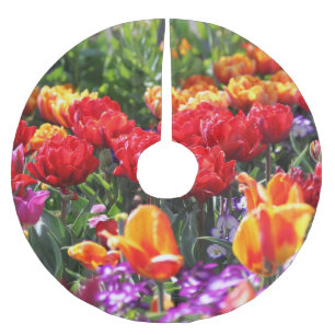 Blommigt Crimson Vinkarare Julgransmatta Borstad Polyester