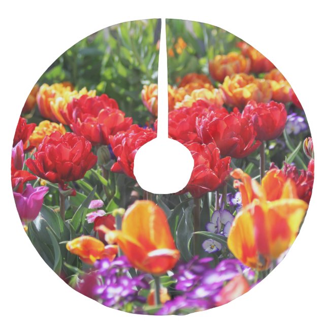 Blommigt Crimson Vinkarare Julgransmatta Borstad Polyester (Framsidan)