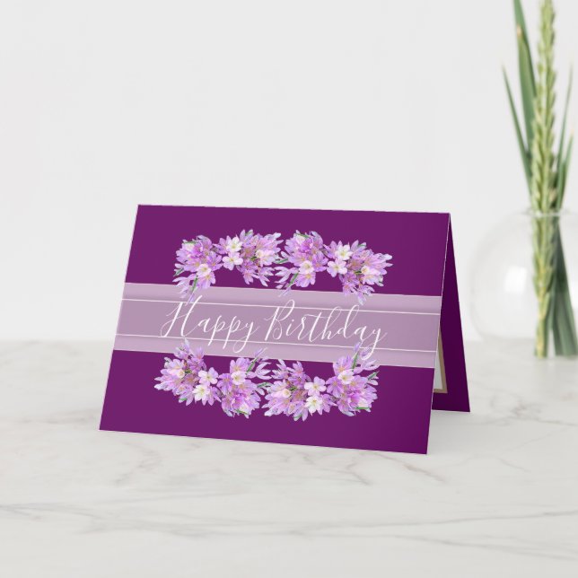 Blommigt Crocus Flower Bouquet Rosa Girl Birthday Kort (Framsida)