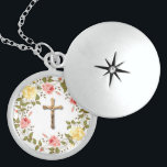 Blommigt Crucifix Gult Rosa ros Berlockhalsband<br><div class="desc">PastellGult och Rosa ros på vår blommigt med utandning med gyllene Crucifixar -</div>