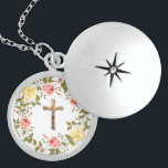 Blommigt Crucifix Gult Rosa ros Berlockhalsband<br><div class="desc">PastellGult och Rosa ros på vår blommigt med utandning med gyllene Crucifixar -</div>