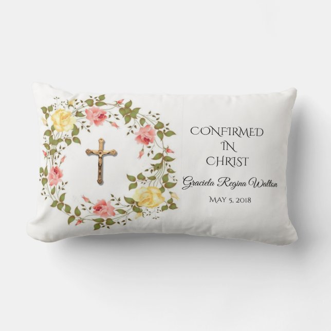 Blommigt Crucifix Gult Rosa ros Lumbarkudde (Framsida)