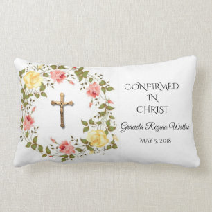 Blommigt Crucifix Gult Rosa ros Lumbarkudde