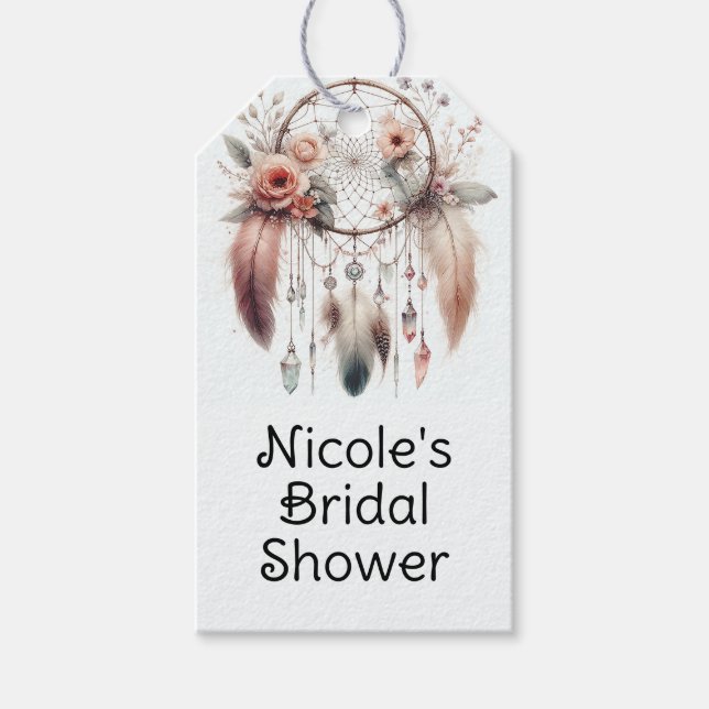Blommigt Crystal Feather Dreamcatcher Boho Sweet 1 Presentetikett (Framsidan)