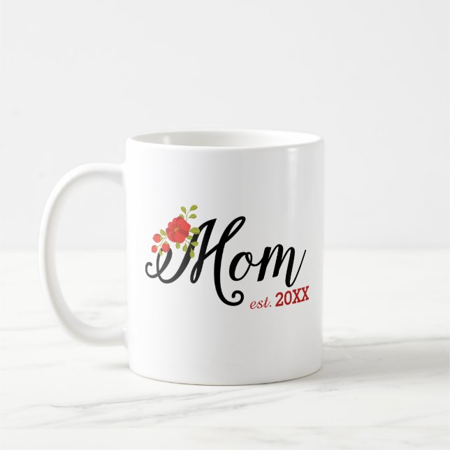Blommigt & Cursive för mamma etablerad Kaffemugg (Vänster)