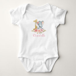  Blommigt Cute Baby Elephant 1:a födelsedag T Shirt