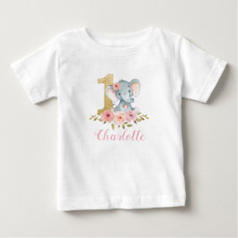  Blommigt Cute Baby Elephant 1:a födelsedagen Baby T Shirt