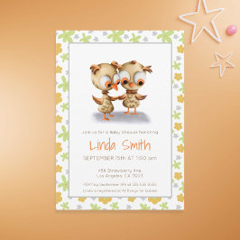 Blommigt Cute Baby Uggla Baby Shower Twillingar Inbjudningar
