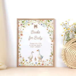 Blommigt Cute Goose Baby Shower Bokar för Baby Poster
