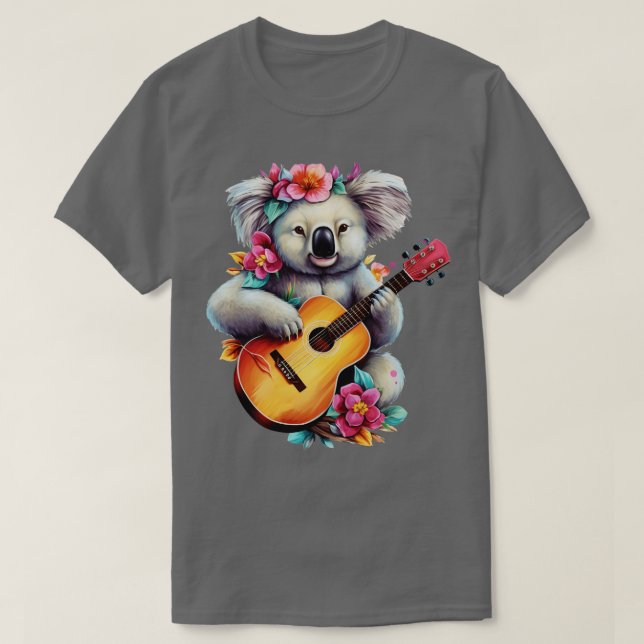 Blommigt Cute Koala spelar Guitar T Shirt (Design framsida)