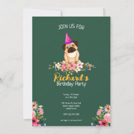 Blommigt Cute Puppy Barns födelsedag Inbjudningar