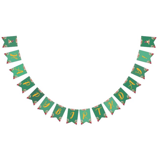 Blommigt Cute Puppy Barns födelsedag Vimplar (Alla)