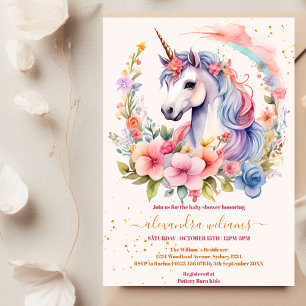 Blommigt Cute Unicorn Baby Shower Inbjudningar