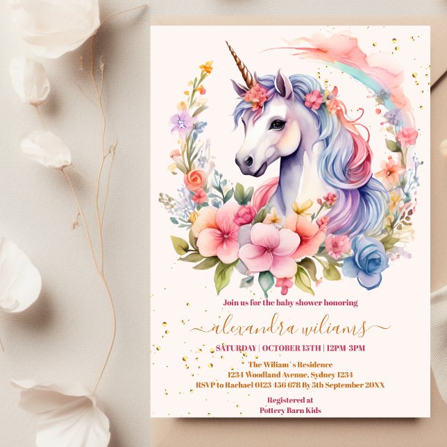 Blommigt Cute Unicorn Baby Shower Inbjudningar (Skapare uppladdad)