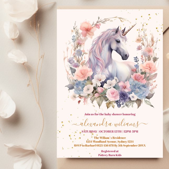 Blommigt Cute Unicorn Baby Shower Inbjudningar (Skapare uppladdad)