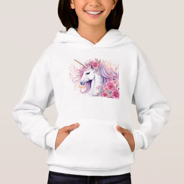 Blommigt Cute Unicorn T Shirt (Framsida)