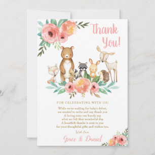 Blommigt Cute Woodland Animals Baby Shower Girl Tack Kort