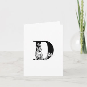 Blommigt D Monogram på vitt Anteckningskort