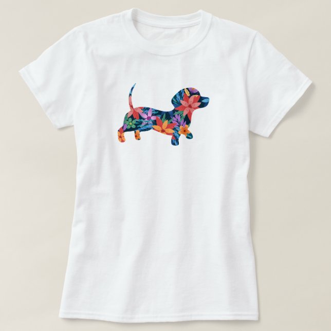 Blommigt Dachshund Hund T Shirt (Design framsida)