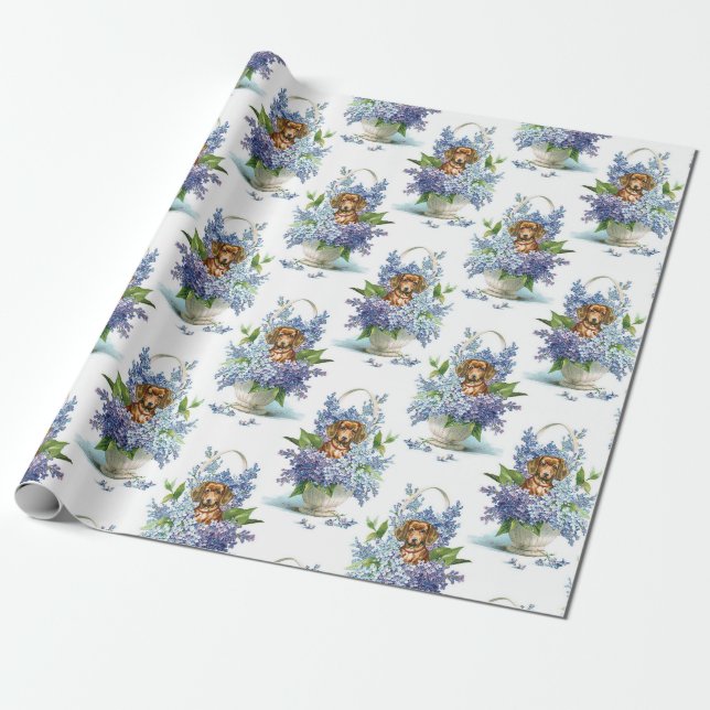 Blommigt Dachshund i Lilacs Presentpapper (Utrullad)