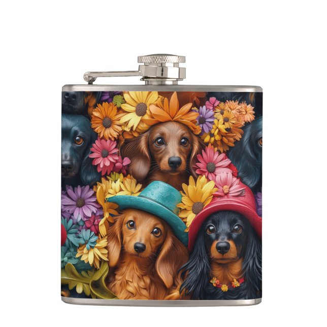 Blommigt Dachshund Seamless Mönster - Hundälskare Fickplunta (Framsidan)