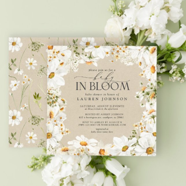 Blommigt Daisy Baby i Bloom Kraft Papper Shower Inbjudningar (Welcome a New Bloom 🌼 Baby Shower Elegance)
