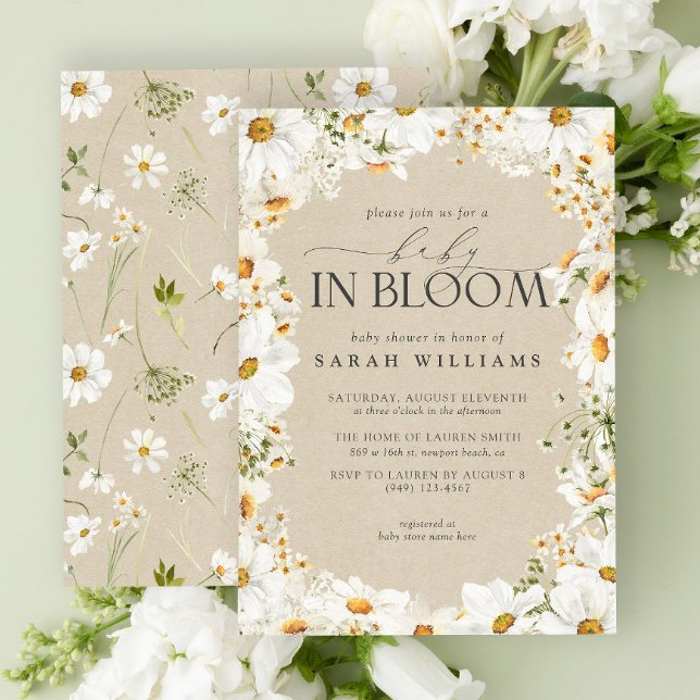Blommigt Daisy Baby i Bloom Kraft Papper Shower Inbjudningar (Baby Shower Invitation)