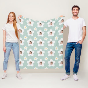 Blommigt daisy boho retro turquise gult söt gåva fleecefilt