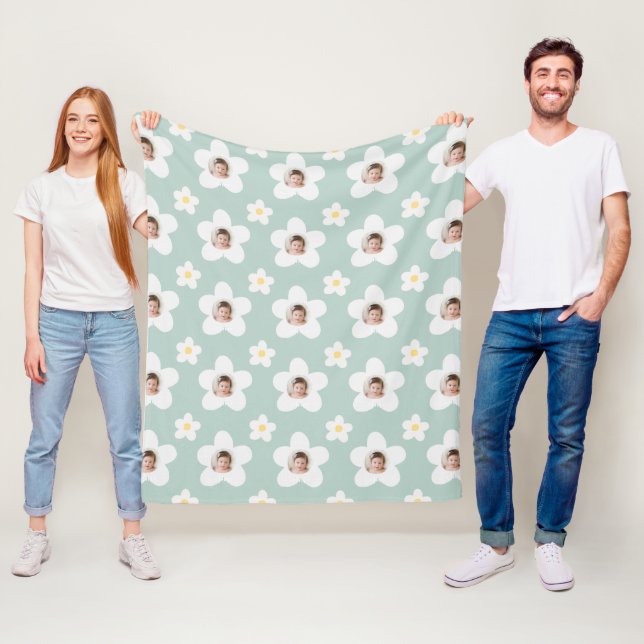 Blommigt daisy boho retro turquise gult söt gåva fleecefilt (På plats)