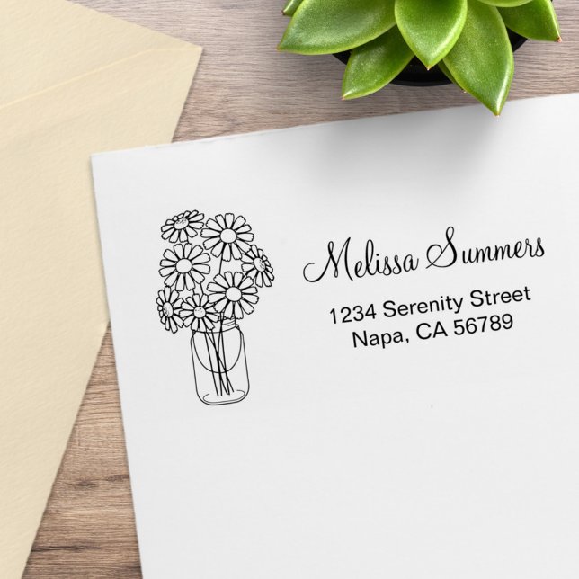Blommigt Daisy Mason Burk Adress Stämpel (Skapare uppladdad)