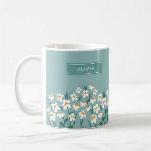 Blommigt daisy, modern personlig, söt elegant blåt kaffemugg