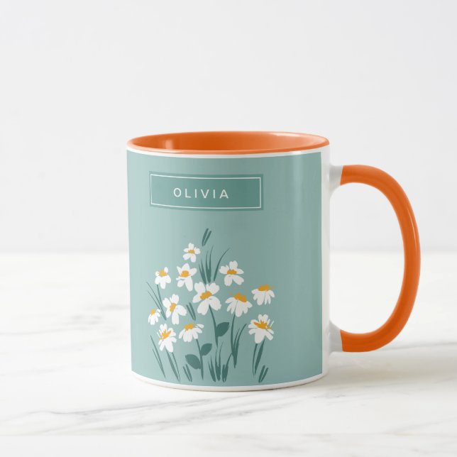 Blommigt daisy, modern personlig, söt elegant blåt mugg (Höger)