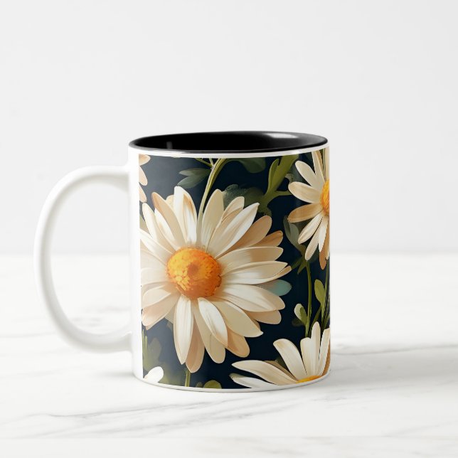 Blommigt Daisy Mönster Digital Art Design Två-Tonad Mugg (Vänster)