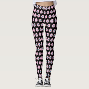 Blommigt Daisy Rosa Blue Design Illustration Mönst Leggings