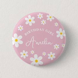 Blommigt Daisy Rosa Girls Birthday Badge Knapp