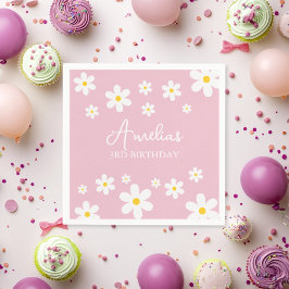 Blommigt Daisy Rosa Party Napkin Pappersservett