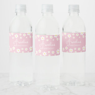 Blommigt Daisy Rosa Party Vattenflaska Label Vattenflaskor Etikett