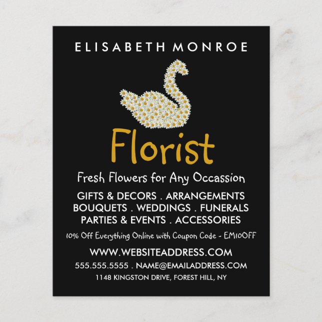 Blommigt Daisy Svan, Floristry Advertising Flygblad (Framsidan)
